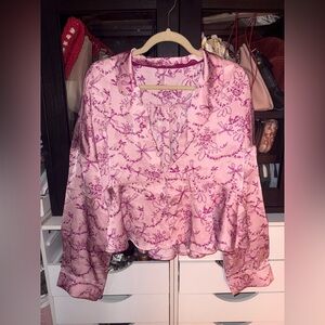 Free People
Beauty Sleep Long Sleeve Notch Collar Cropped PJ Top